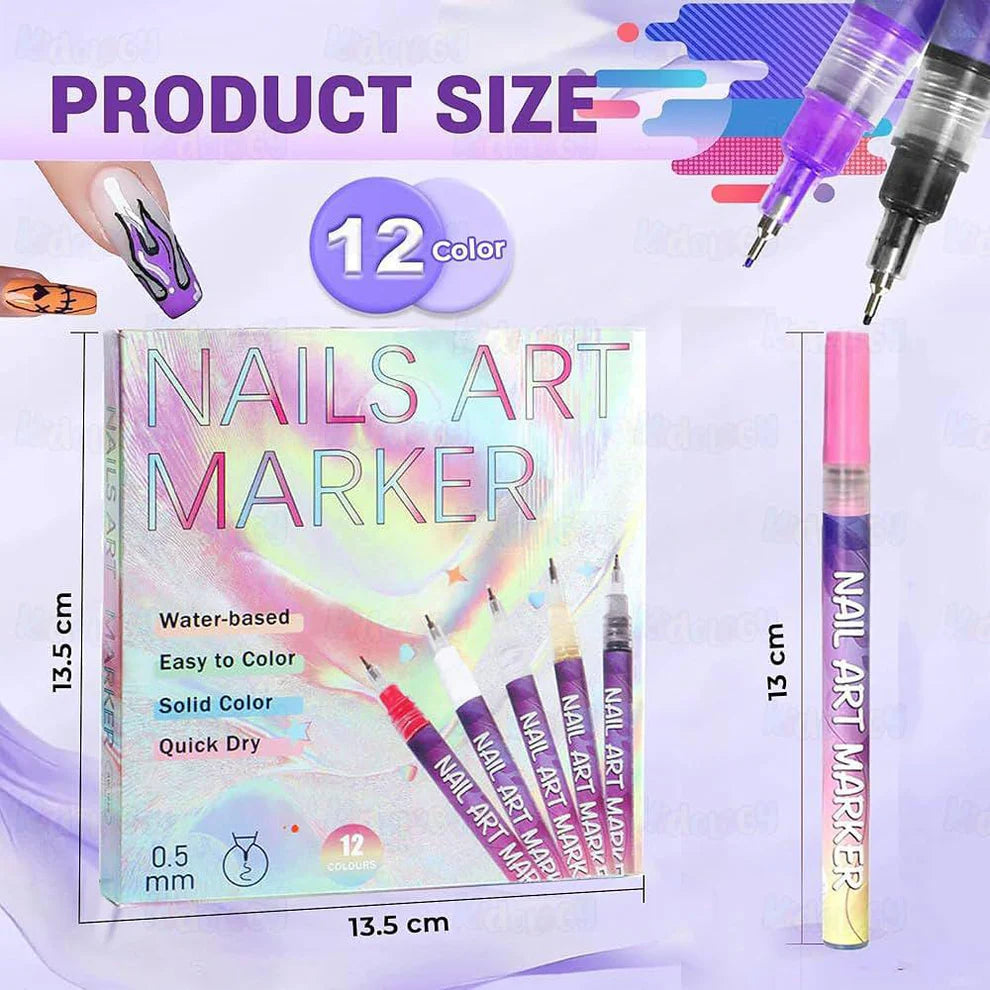 Nail Art Marker Pens | 12 Color Set