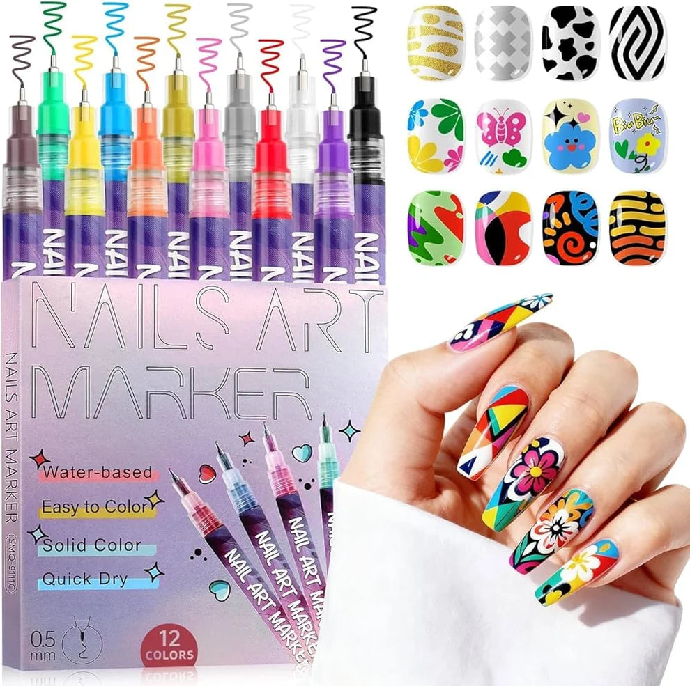 Nail Art Marker Pens | 12 Color Set