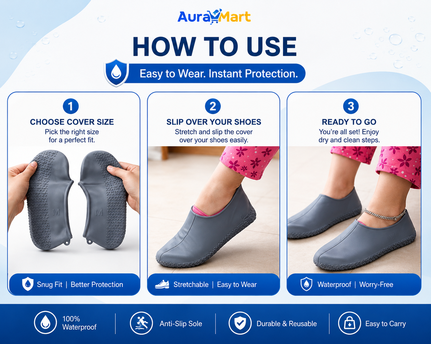 RainShield™ Silicone Shoe Covers (Pack Of 2)